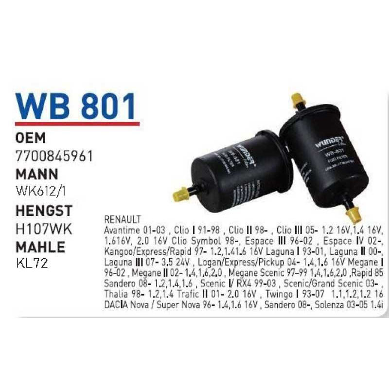 Wb801 Oem 7700845961 Renault clio megane Otomobil yakıt filtre benzin fuel filter gasoline