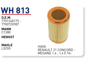 Wh813 Oem 7701348175 Renault 21 concord megane Otomobil hava filtre air filter