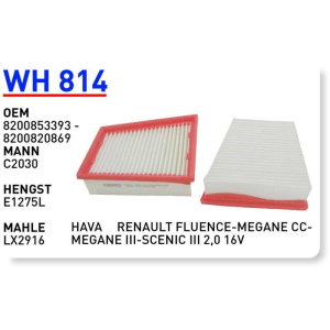 Wh814 Oem 8200853393 Renault fluence Otomobil hava filtre air filter