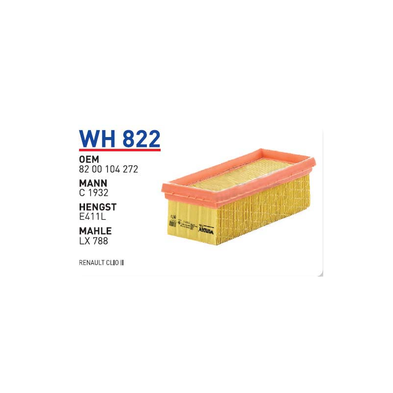 Wh822 Oem 8200104272 Renault clio II Otomobil hava filtre air filter
