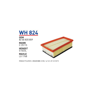 Wh824 oem 8200820859 renault fluence megane III otomobil hava filtre air filter