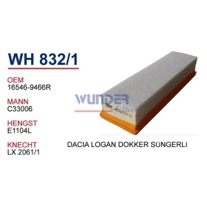 Wh832/1 Oem 16546-9466R Dacıa logan dokker 1.4 1.6 Otomobil hava filtre air filter
