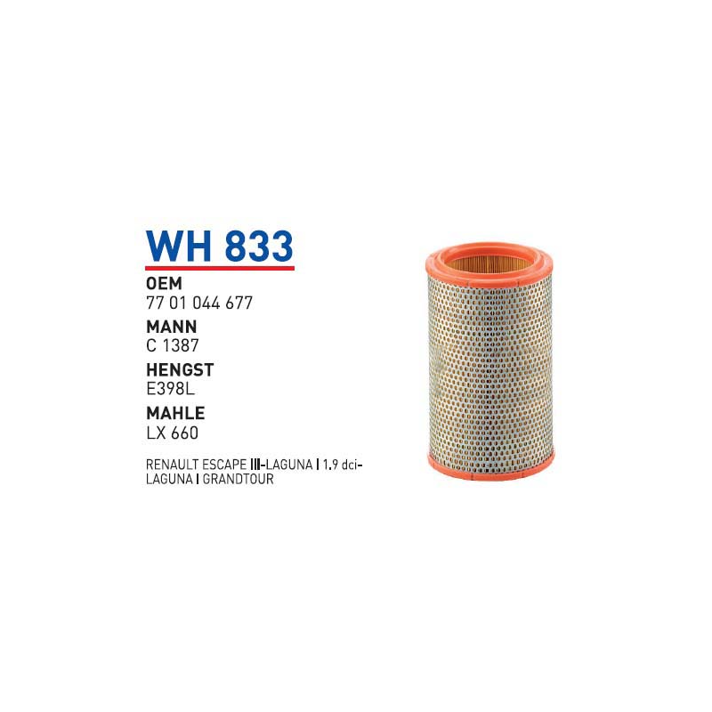 Wh833 Oem 7701044677 Renault escape III laguna I 1.9 dci Otomobil hava filtre air filter