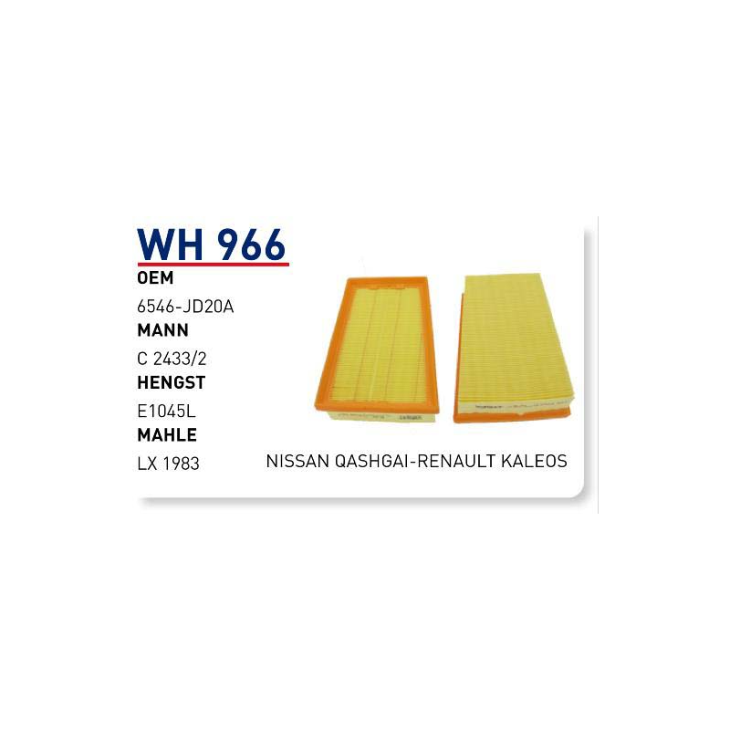 Wh966 Oem 16546-JD20A Renault koleos Otomobil hava filtre air filter