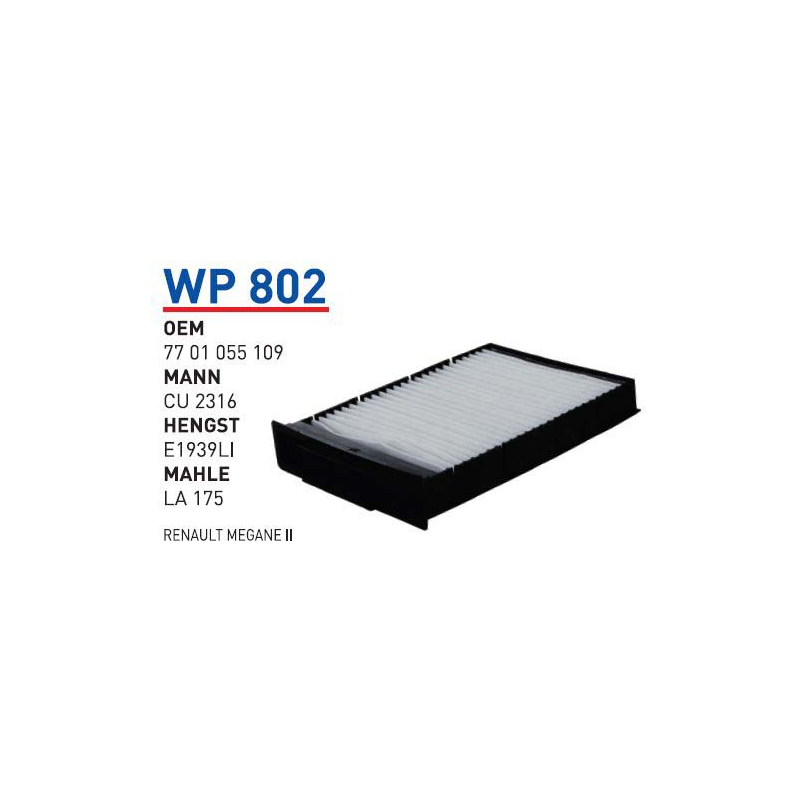 Wp802 Oem 7701055109 Renault megane II Otomobil polen filtre pollen filter