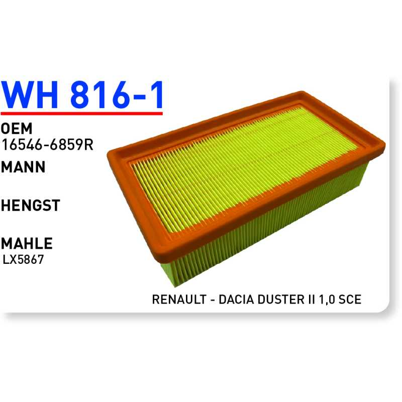 Wh816/1 Oem 16546-6859R Dacıa duster II 1,0 Sce Otomobil hava filtre air filter