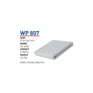 Wp807 Oem 7701047513 Renault megane scenıc 99-03 Otomobil polen filtre pollen filter