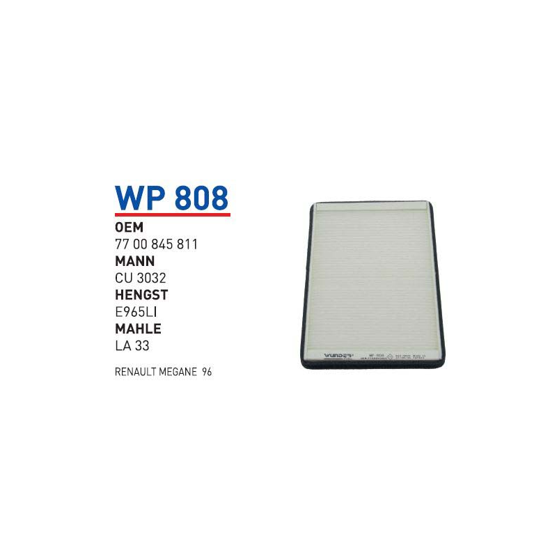 Wp808 Oem 7700845811 Renault megane 96 Otomobil polen filtre pollen filter