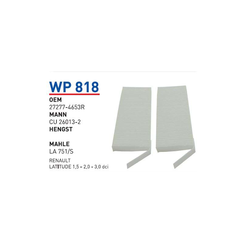 Wp818 Oem 27277-4653R Renault latitude Otomobil polen filtre pollen filter