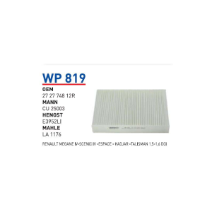 Wp819 Oem 272774812R Renault megane IV scenıc IV Otomobil polen filtre pollen filter