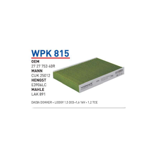 Wpk815 Oem 272775340R Dacıa dokker lodgy Otomobil polen filtre pollen filter