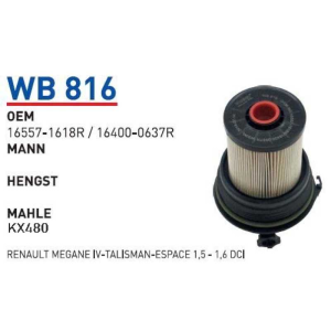 Wb816 Oem 16557-1618R Renault megane IV Otomobil yakıt filtre dizel fuel filter diesel