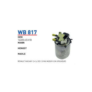 Wb817 Oem 16400-4EA1B Renault kadjar 1,5 1,6 dci Otomobil yakıt filtre dizel fuel filter diesel