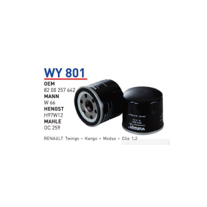 Wy801 Oem 8200257642 Renault twingo kango modus clio 1.2 Otomobil yağ filtre oil filter