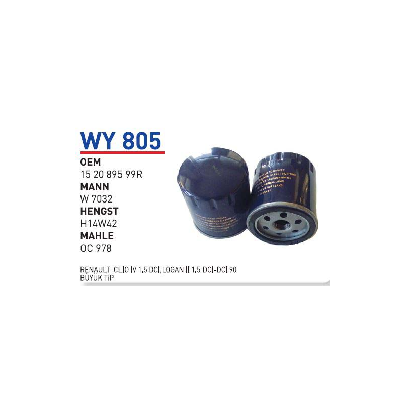 Wy805 Oem 152089599R Renault clio IV logan II Otomobil yağ filtre oil filter