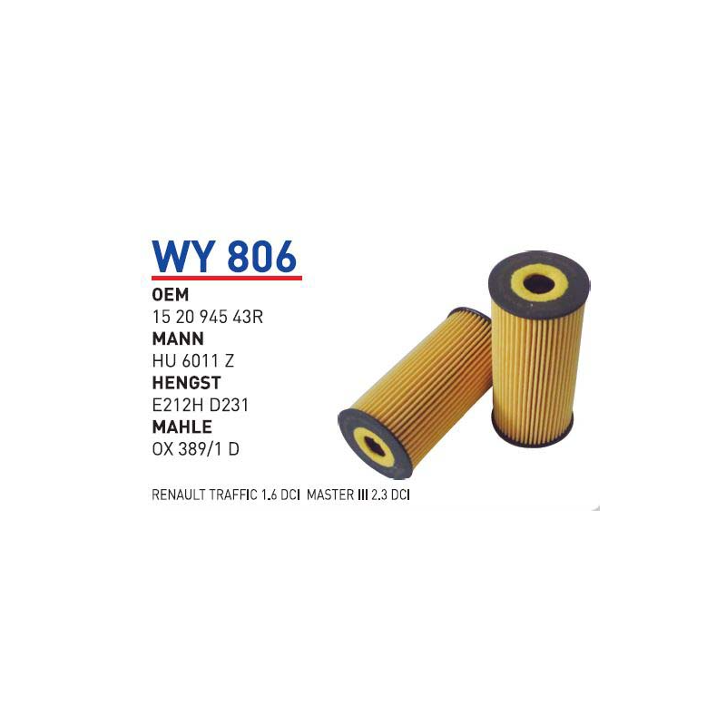 Wy806 Oem 152094543R Renault fluence grand scenıc II 1.6 dci Otomobil yağ filtre oil filter