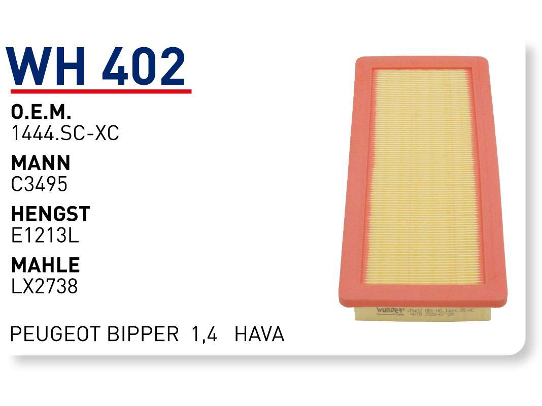 Wh402 Οem 1444.SC-XC Oem 51785947 Fiat fiorino 1.4 Qubo 1,4 Otomobil hava filtre air filter