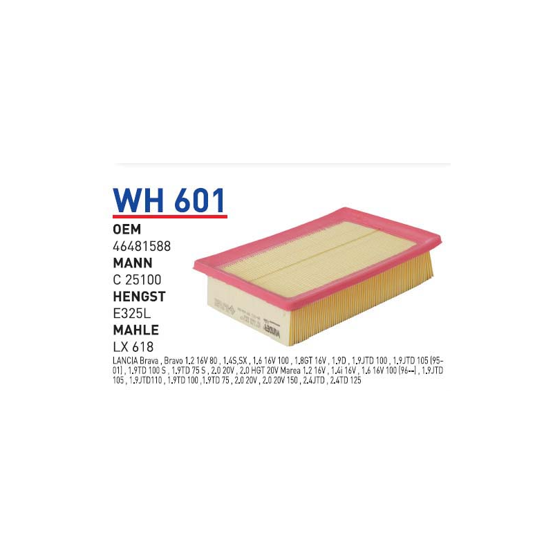 Wh601 Oem 46481588 Fiat marea brava bravo 95 Otomobil hava filtre air filter