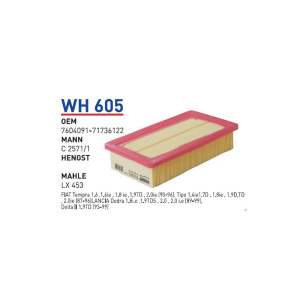 Wh605 Oem 7604091 Fiat tempra tipo 1,6 1,6 İe Otomobil hava filtre air filter