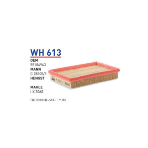 Wh613 Oem 55184943 Fiat bravo II stılo 1,9 jtd Otomobil hava filtre air filter
