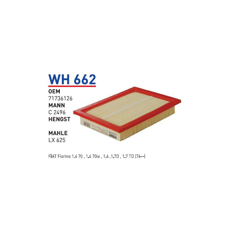 Wh662 Oem 71736126 Fiat fiorino 1.4 70 1.4 70 ie Otomobil hava filtre air filter