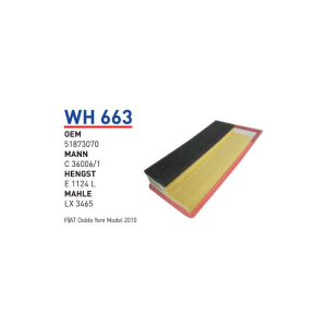 Wh663 Oem 51873070 Fiat doblo 2010 Otomobil hava filtre air filter