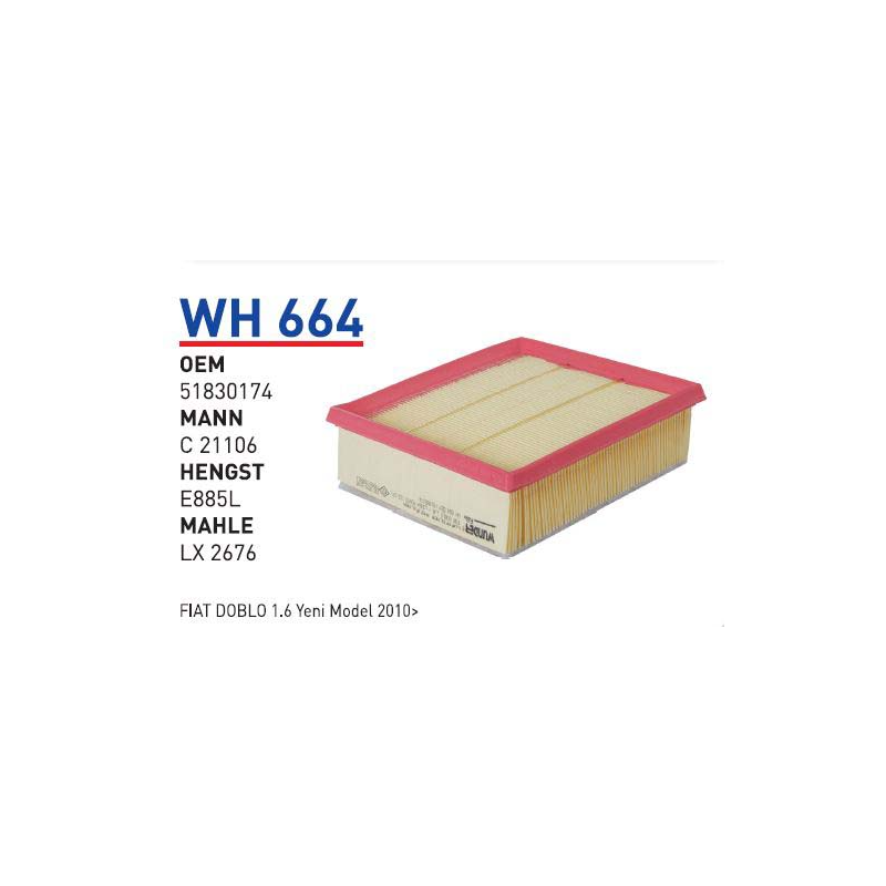 Wh664 Oem 51830174 Fiat doblo linea punto Otomobil hava filtre air filter