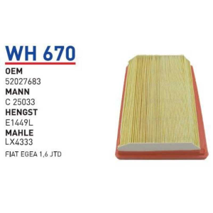 Wh670 Oem 52027683 Fiat egea 1,6 jtd Otomobil hava filtre air filter
