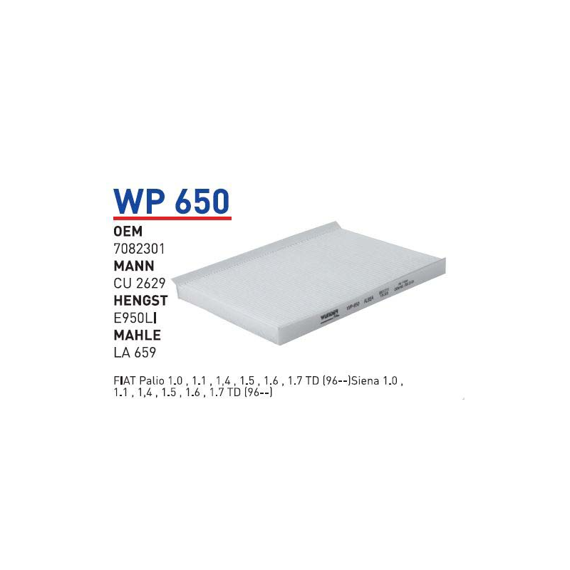 Wp650 Oem 7082301 Fiat albea palio siena Otomobil polen filtre pollen filter