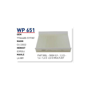 Wp651 Oem 77366480 Fiat 500L 500X Multıjet Otomobil polen filtre pollen filter