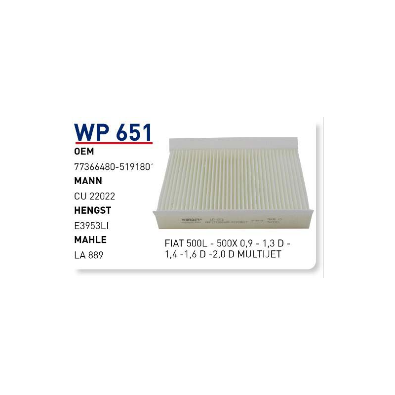 Wp651 Oem 77366480 Fiat 500L 500X Multıjet Otomobil polen filtre pollen filter