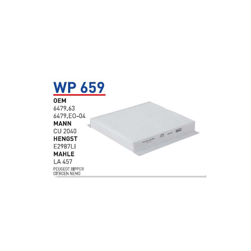 Wp659 Oem 647963 Fiat linea fiorino Otomobil polen filtre pollen filter