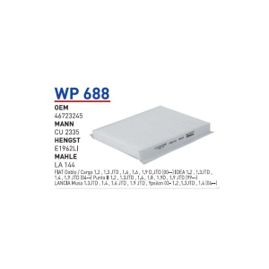 Wp688 Oem 46723245 Fiat doblo punto İdea Otomobil polen filtre pollen filter