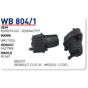 Wb804/1 Oem 8200294143-8200447197 Renault clio III modüs 1,5 dcı Otomobil yakıt filtre dizel fuel filter diesel