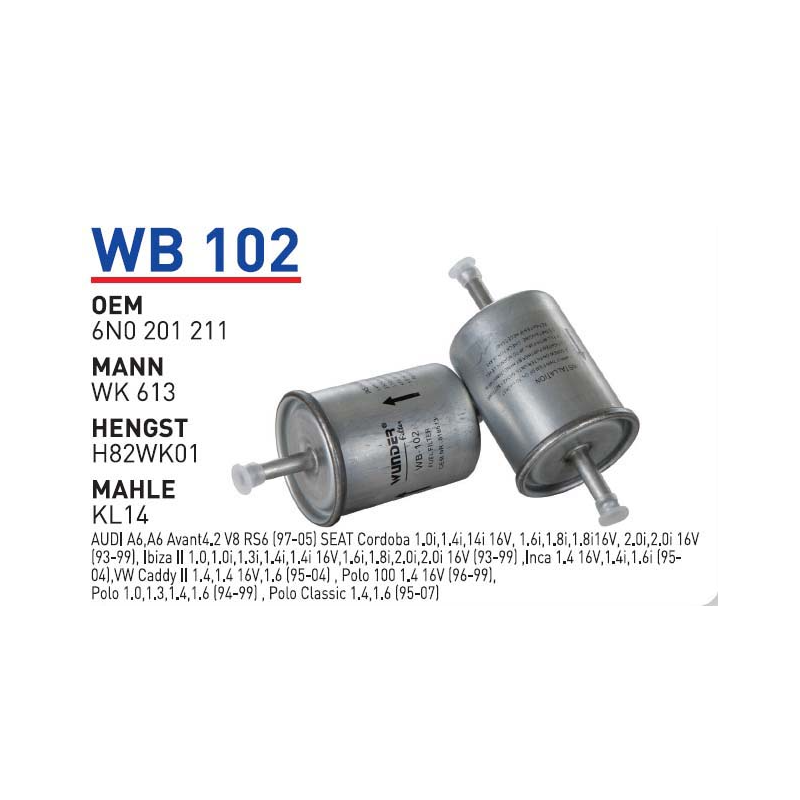 Wb102 Oem 6N0201211 Volkswagen polo audi A6 seat Otomobil yakıt filtre benzin fuel filter gasoline