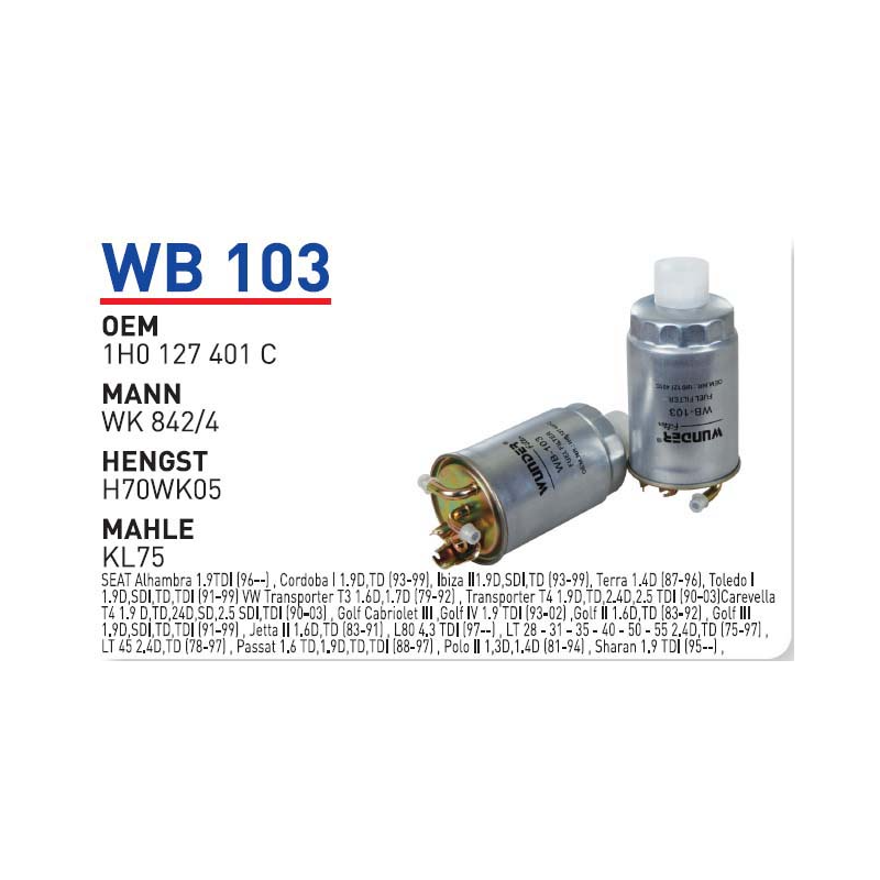 Wb103 Oem 1H0127401C Volkswagen transporter T4 Seat Polo Otomobil yakıt filtre dizel fuel filter diesel