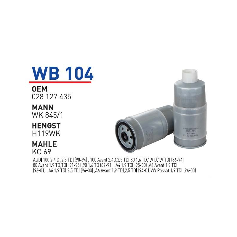 Wb104 Oem 028127435 Volkswagen passat audi Otomobil yakıt filtre dizel fuel filter diesel