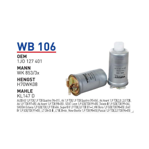 Wb106 Oem 1JO127401 Volkswagen Lt 35 golf bora audi Otomobil yakıt filtre dizel fuel filter diesel