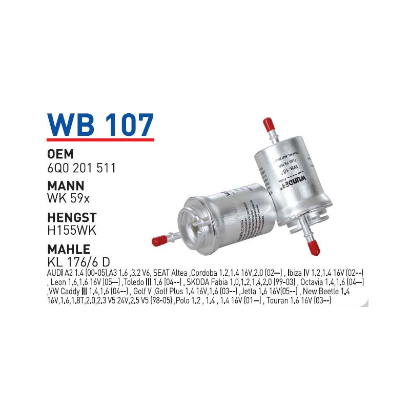 Wb107 Oem 6Q0201511 Volkswagen polo golf audi seat Otomobil yakıt filtre benzin fuel filter gasoline