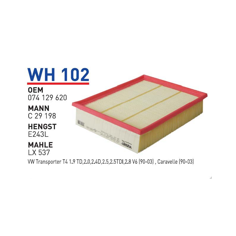 Wh102 Oem 074129620 Volkswagen Transporter T4 Otomobil hava filtre air filter