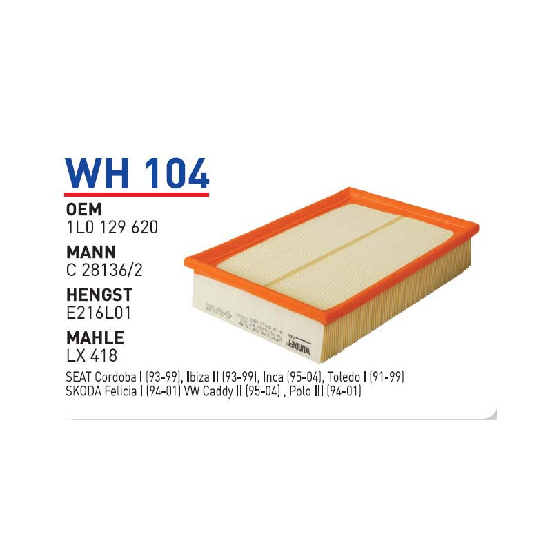 Wh104 Oem 1L0129620 Volkswagen polo classi̇c caddy Otomobil hava filtre air filter