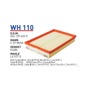 Wh110 Oem 036129620D Volkswagen polo IV Otomobil hava filtre air filter