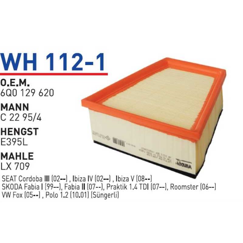 Wh112-1 Oem 6Q0129620 Volkswagen polo 1.4 Tdi Otomobil hava filtre air filter