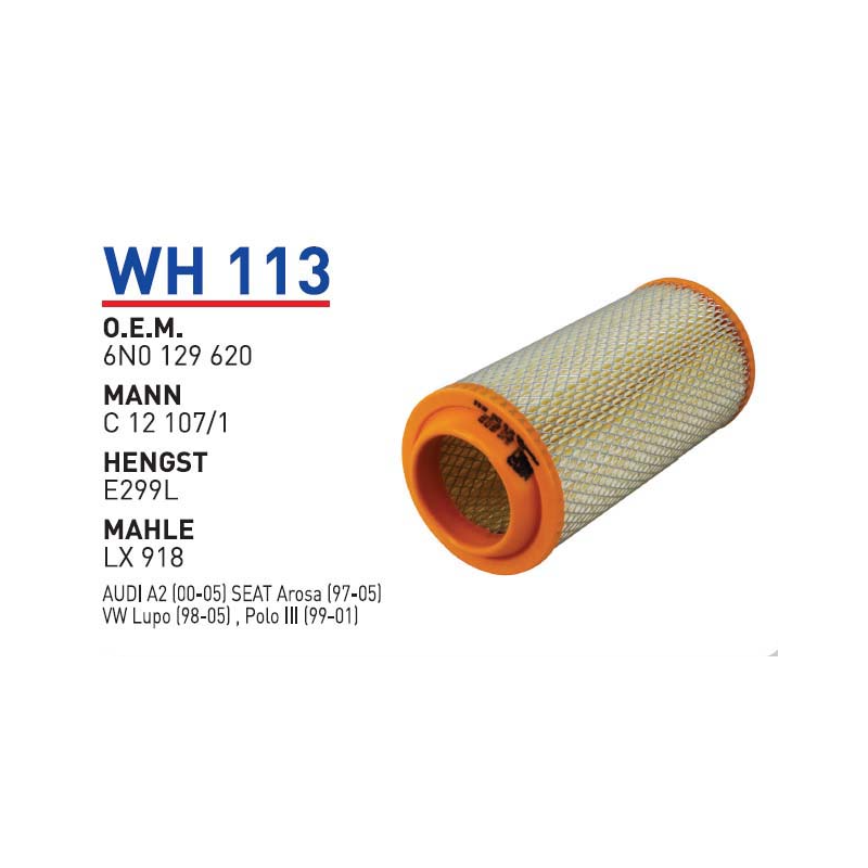Wh113 Oem 6NO129620 Volkswagen lupo 1.7 Sdi Otomobil hava filtre air filter
