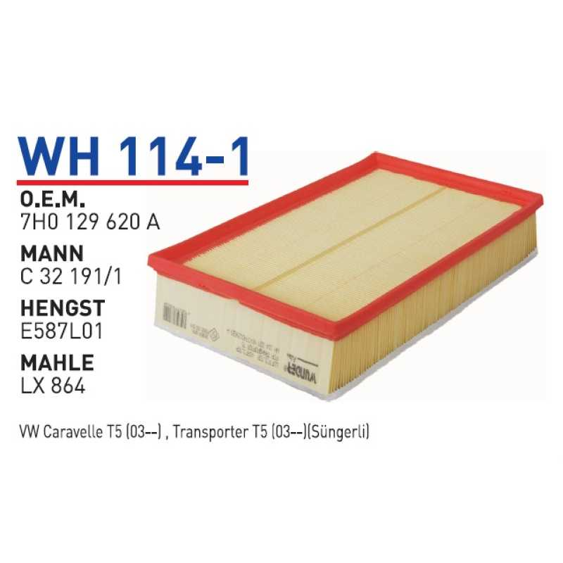 Wh114-1 Oem 7H0129620 A Volkswagen Transporter T-5 Otomobil hava filtre air filter