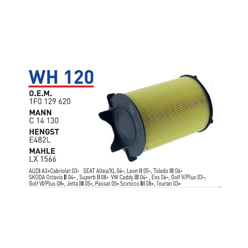 Wh120 Oem 1F0129620 Volkswagen caddy III Otomobil hava filtre air filter
