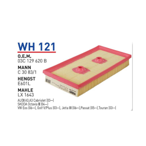 Wh121 Oem 03C129620 В Volkswagen golf V Otomobil hava filtre air filter