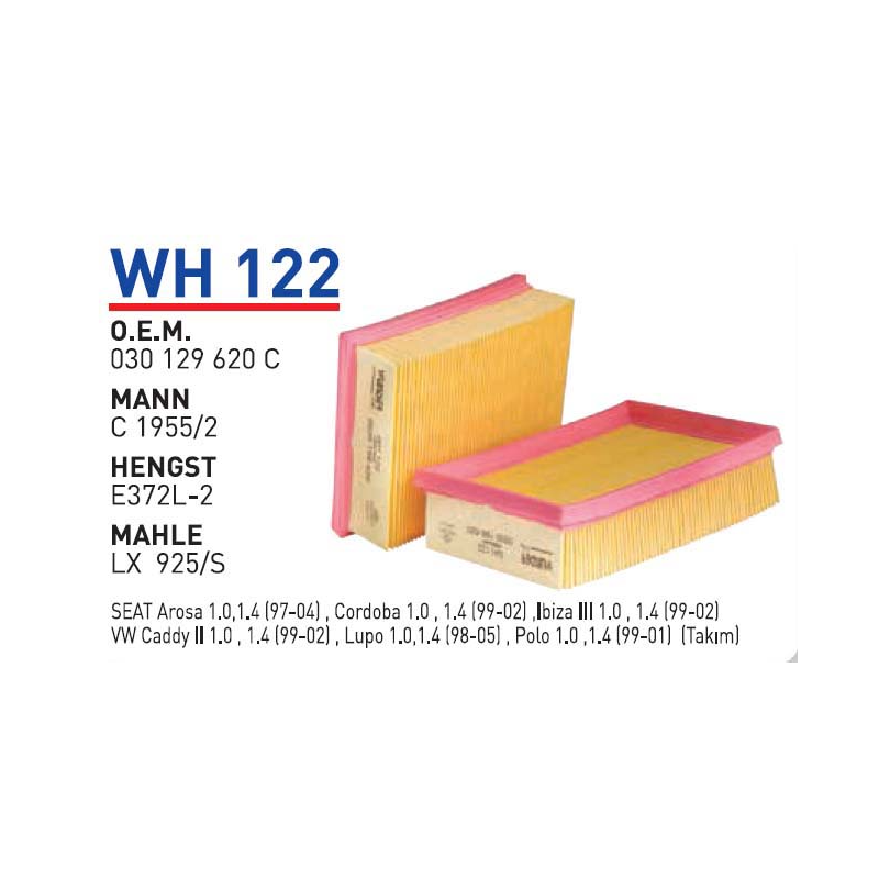 Wh122 Oem 030129620 C Volkswagen Polo III Otomobil hava filtre air filter