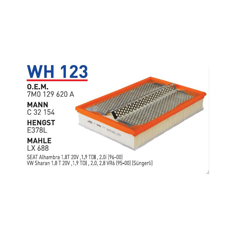 Wh123 Oem 7M0129620 A Volkswagen sharan 1.9 Tdi Otomobil hava filtre air filter