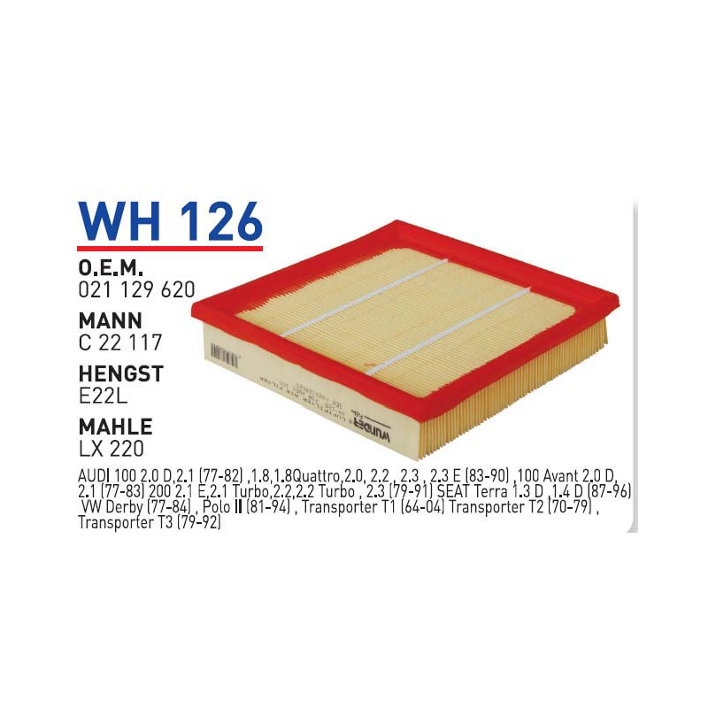 Wh126 Oem 021129620 Volkswagen audi 100-200 İ.E Otomobil hava filtre air filter